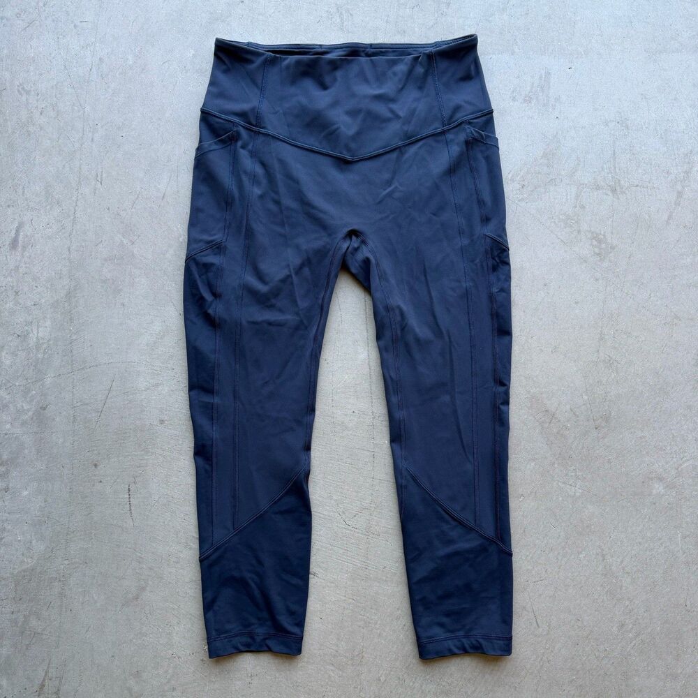 Lululemon All The Right Places Leggings Women 10 Blue Cropped High Rise Yoga Gym